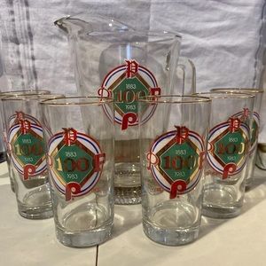 PHILADELPHIA PHILLIES Glasses Pitcher ROY ROGERS 100 Years Anniversary 1983.